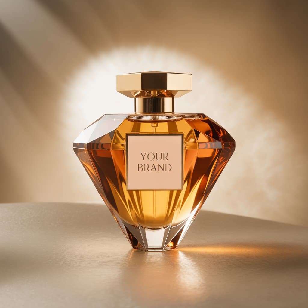 Custom fragrance development by CIPL - Diamond-shaped white-label perfume bottle demonstrating our ISO-certified manufacturing capabilities